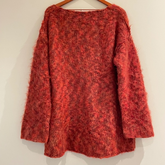 Free People Women's M Fuzzy Sweater Oversized Orange Pullover Wool Mohair Blend - Picture 2 of 11